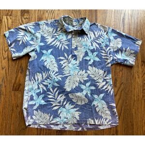 Vintage Reyn Spooner Shirt Mens Size Medium Floral Blue Green Hawaiian Polo